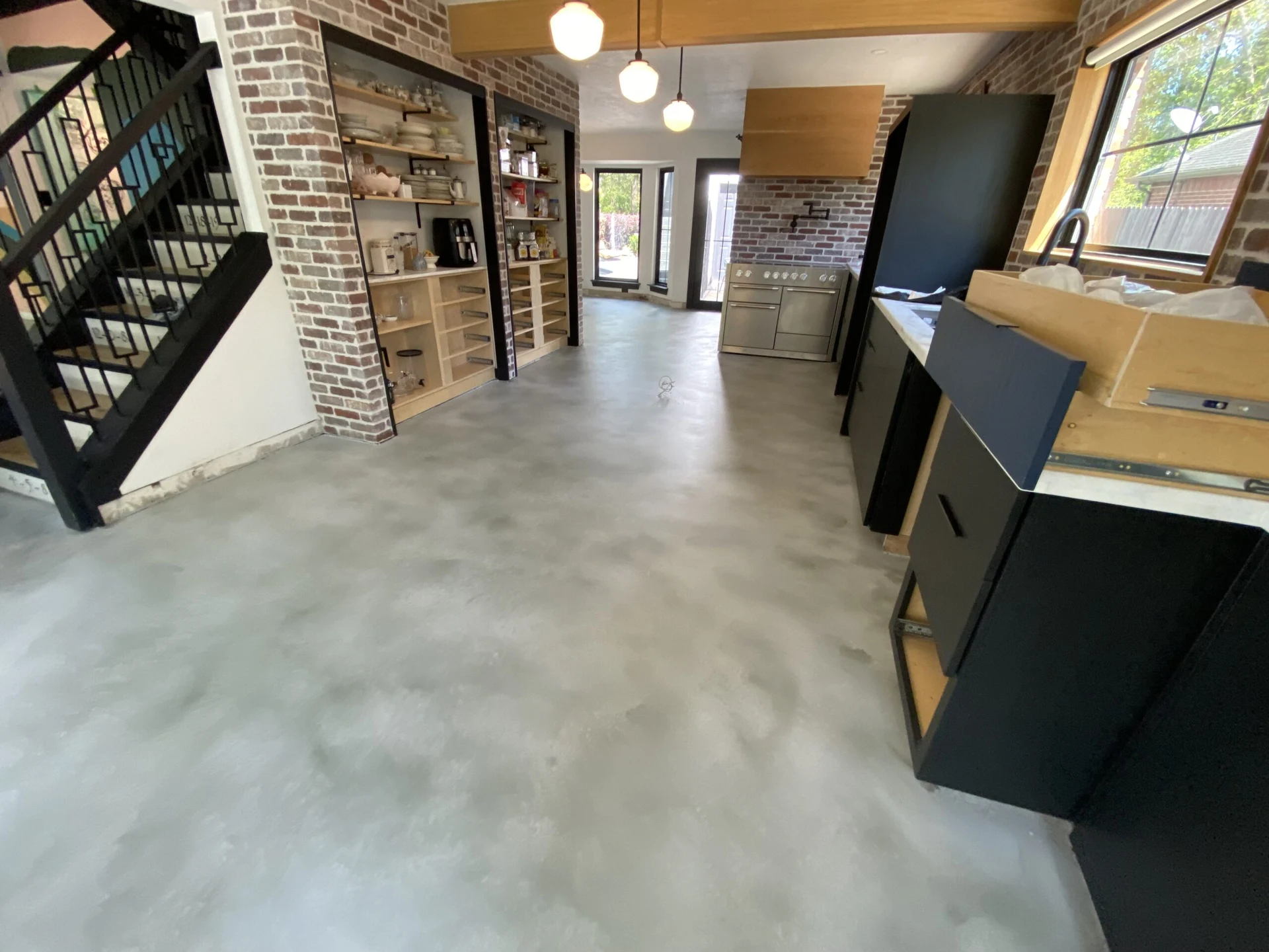 Marble-look concrete floor in a kitchen
